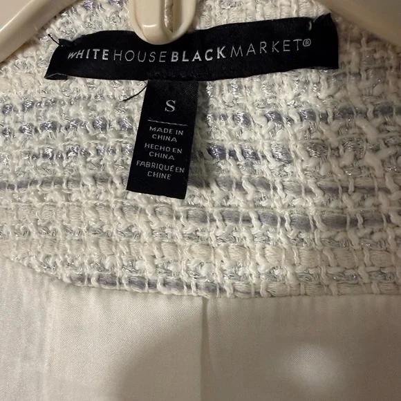 White House Black Market White Tweed Jacket with Black Trim - Picture 4 of 7